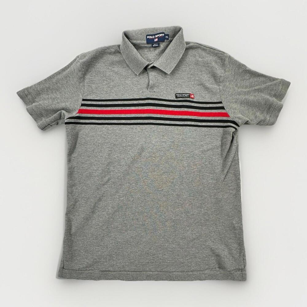 VTG 90's POLO SPORT Ralph Lauren Preppy Collar Polo Shirt-Men XXL-Heather Gray
